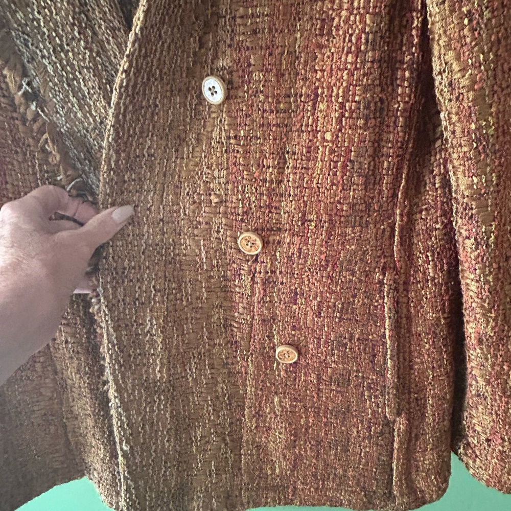 Arlene Wohl Vintage Handmade Woven Buttonfront Jacket sz Large Lagenlook Artsy - Picture 6 of 13